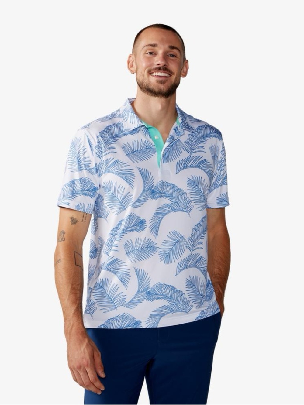Chubbies Plant Dad Short Sleeve Golf Polo Shirt Large blue tropical performance
